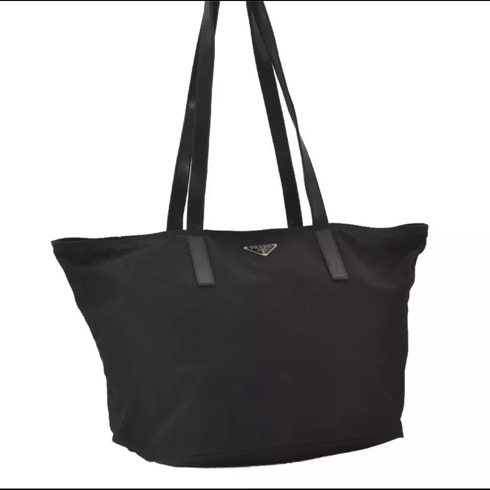 AUTH PRADA Vintage Nylon Tessuto Leather Shoulder Tote Bag